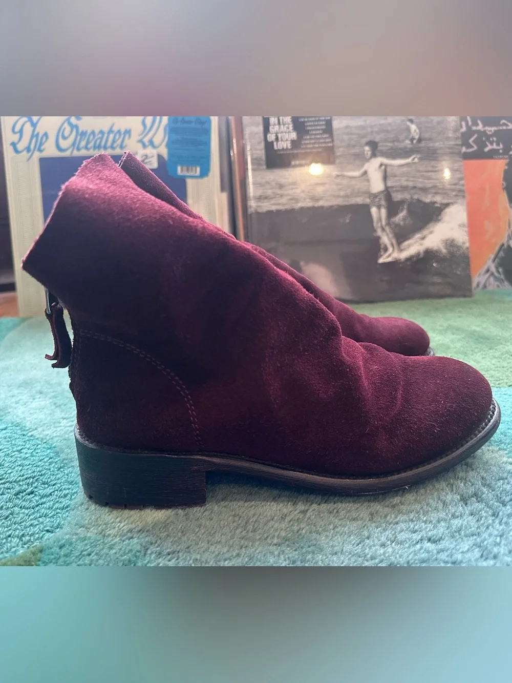Fluevog EXCELLENT Living 2.0 Foster 2.0 burgundy suede slouchy ankle boot-8
